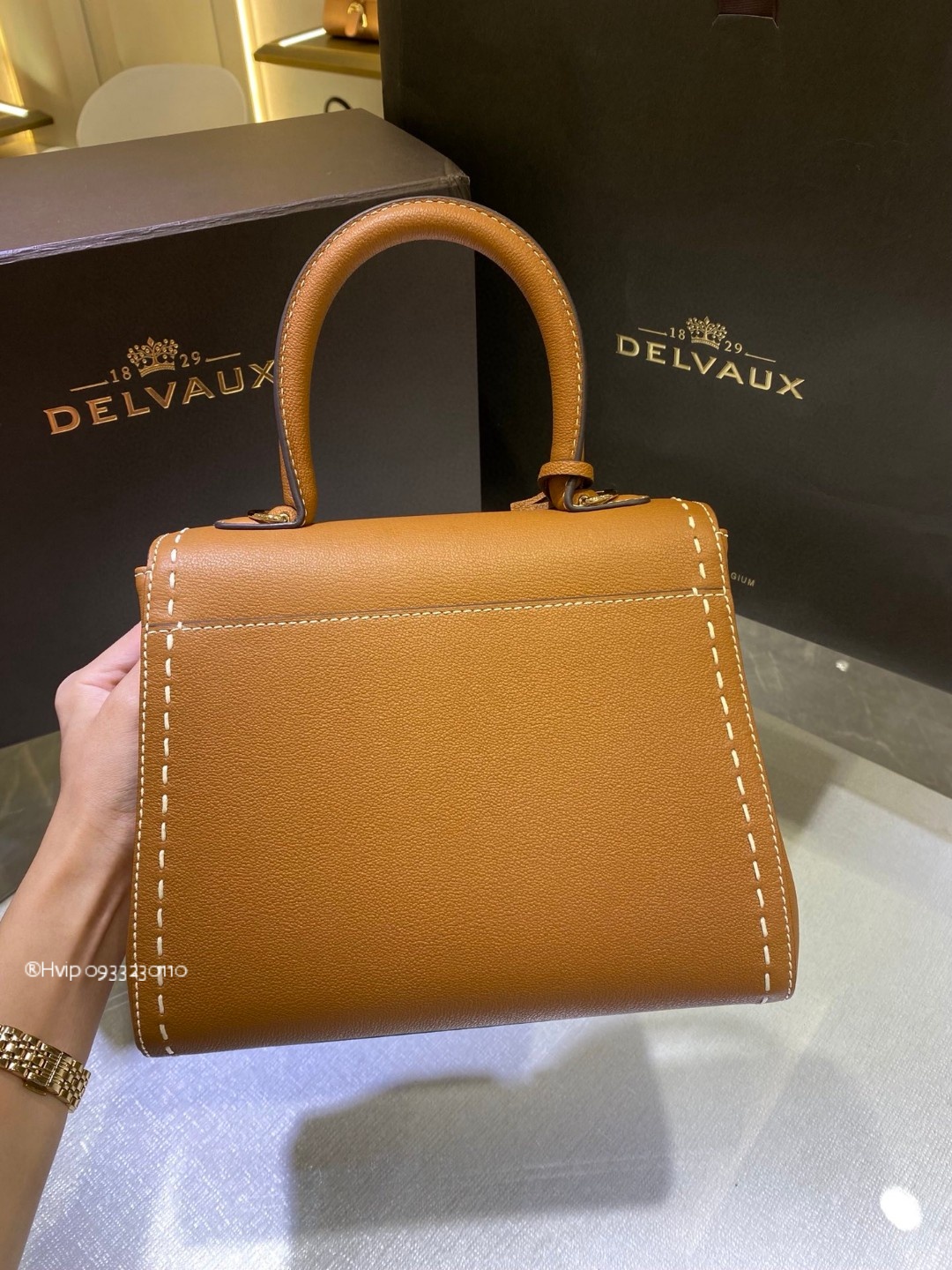 Delvaux Brillant PM Surpiqué grained Calf leatherVegetal - Ivory