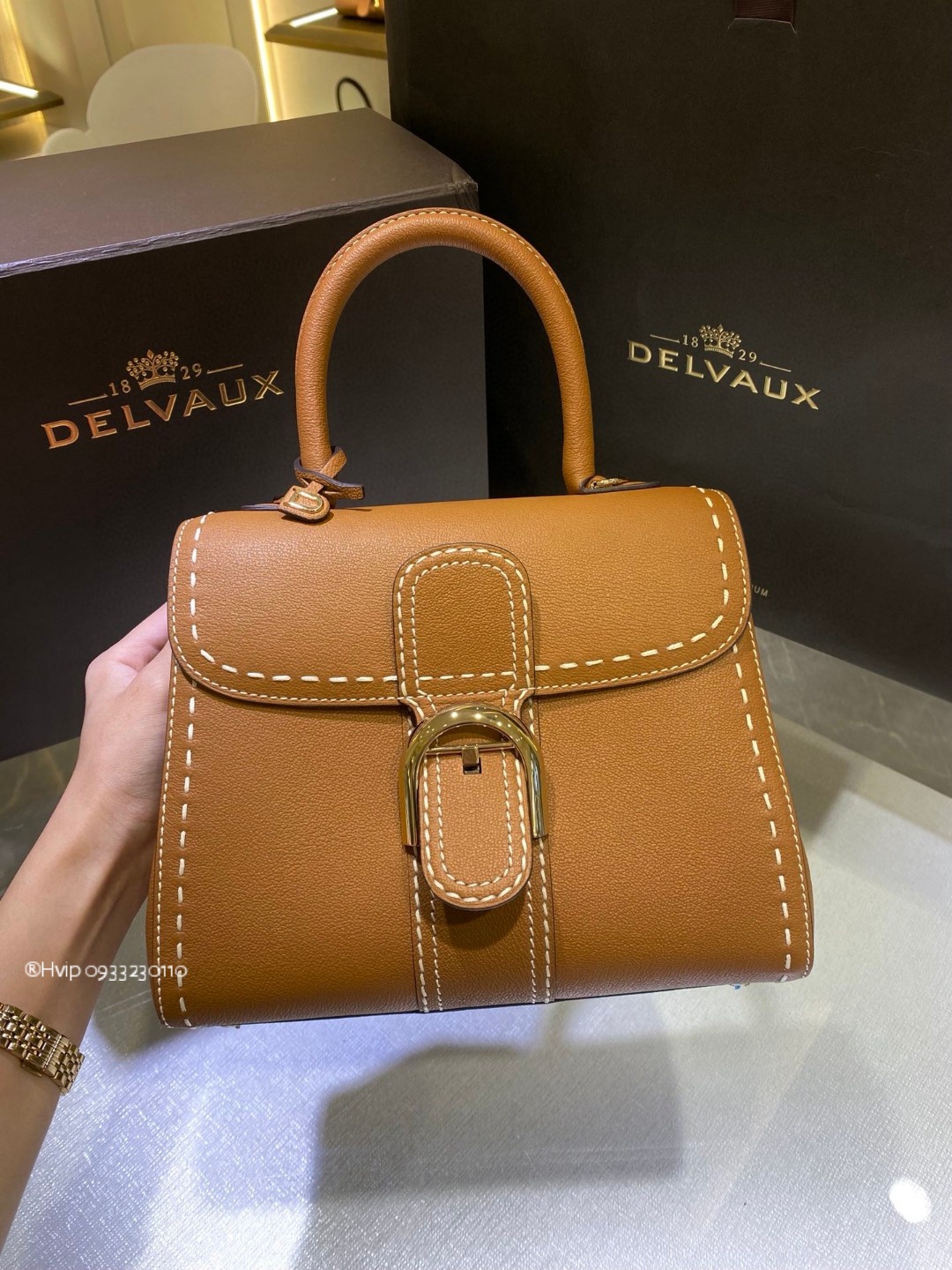 Delvaux Brillant PM Surpiqué grained Calf leatherVegetal - Ivory