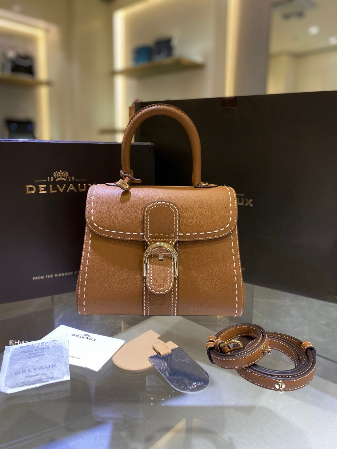 Delvaux Brillant PM Surpiqué grained Calf leatherVegetal - Ivory