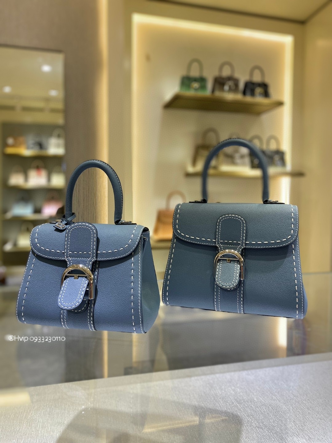Delvaux Brillant Mini Surpiqué grained Calf leather cloud blue