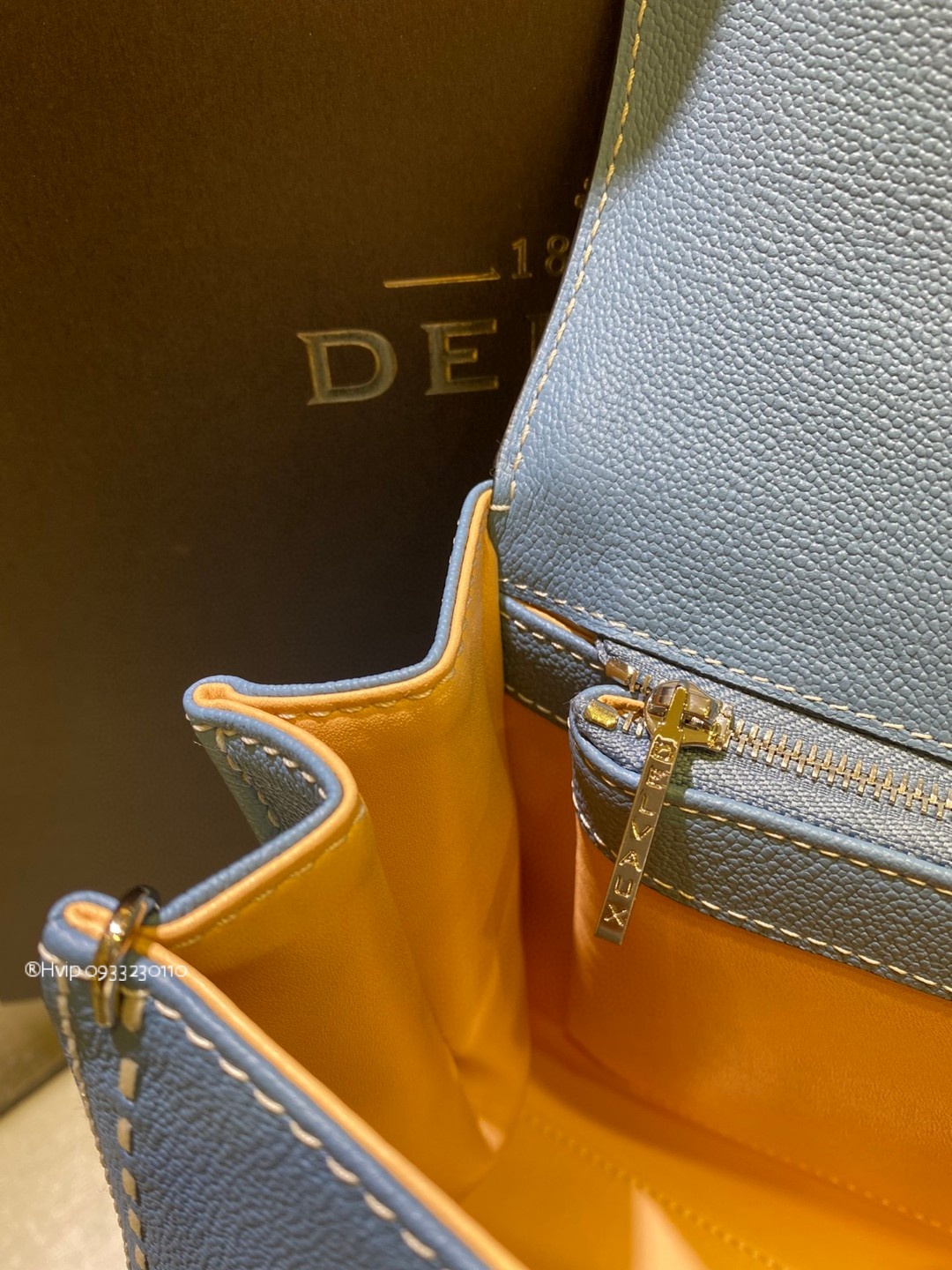 Delvaux Brillant PM Surpiqué grained Calf leather clouds blue