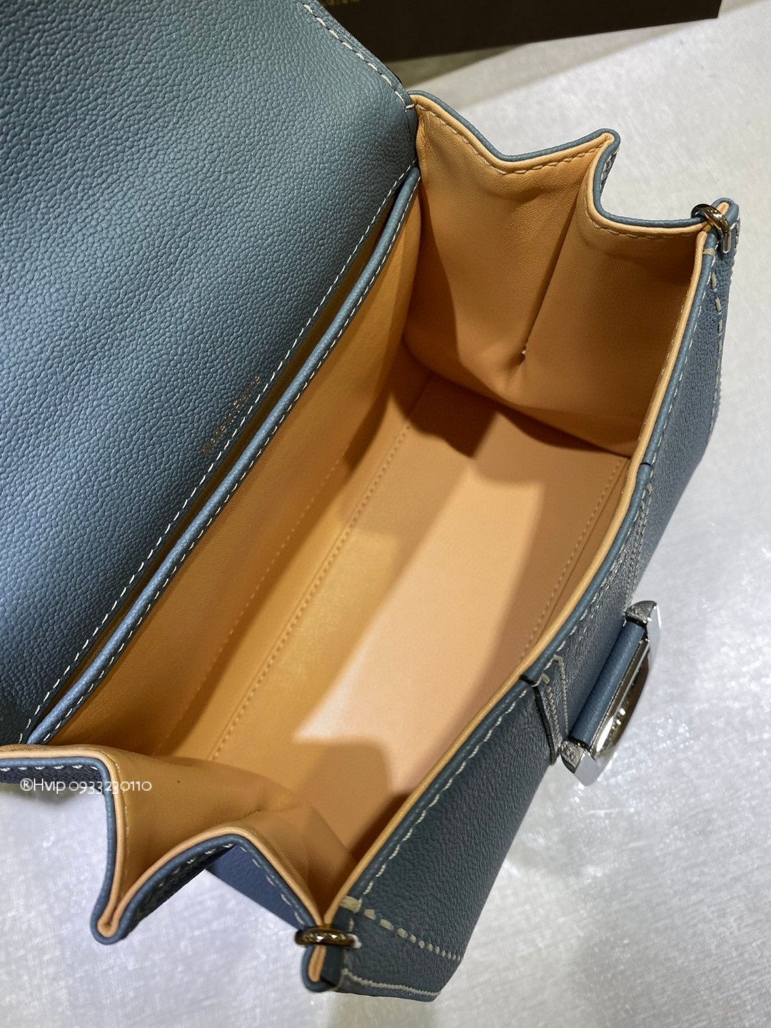 Delvaux Brillant Mini Surpiqué grained Calf leather cloud blue