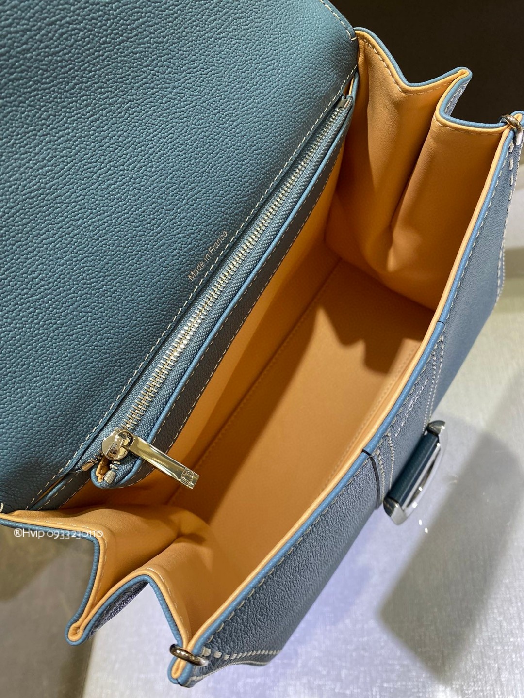 Delvaux Brillant PM Surpiqué grained Calf leather clouds blue