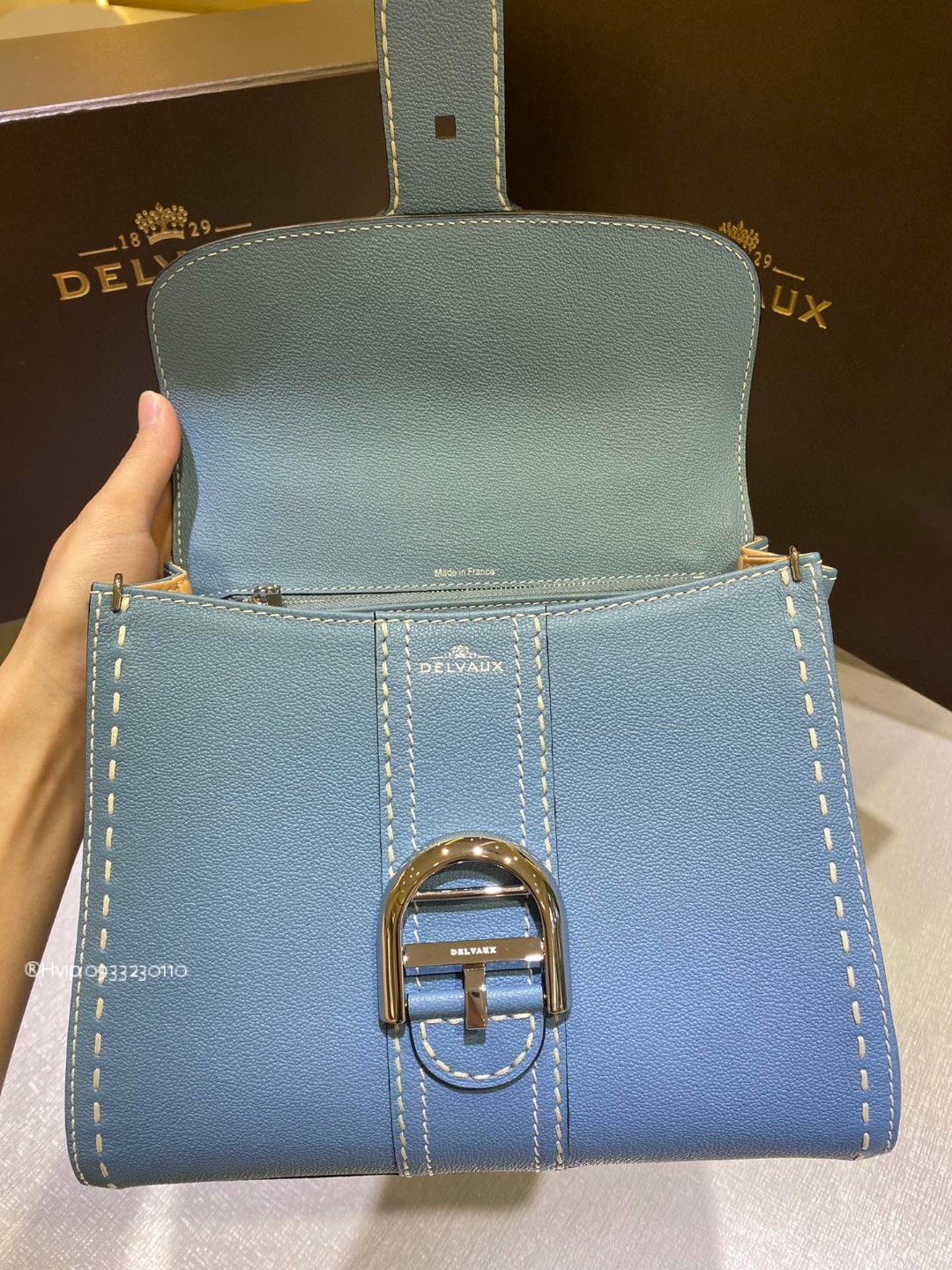 Delvaux Brillant PM Surpiqué grained Calf leather clouds blue