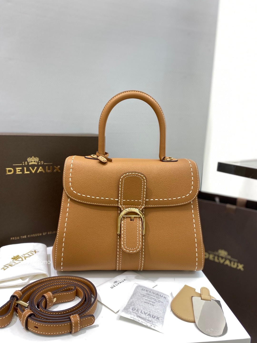 Delvaux Brillant MM Surpiqué grained Calf leather Vegetal - Ivory