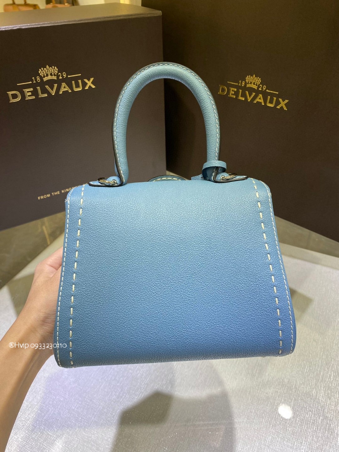 Delvaux Brillant Mini Surpiqué grained Calf leather cloud blue