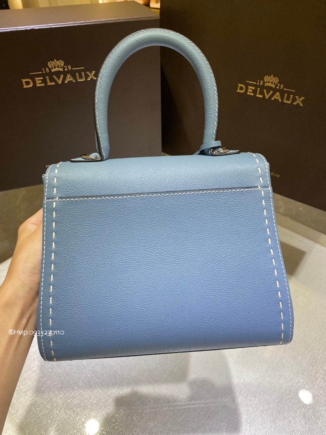 Delvaux Brillant PM Surpiqué grained Calf leather clouds blue