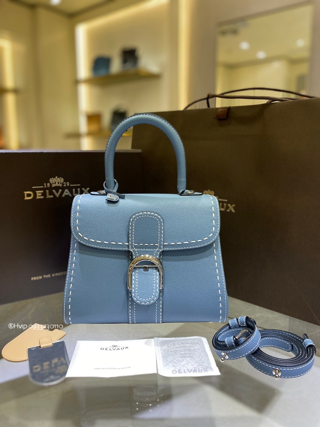 Delvaux Brillant PM Surpiqué grained Calf leather clouds blue