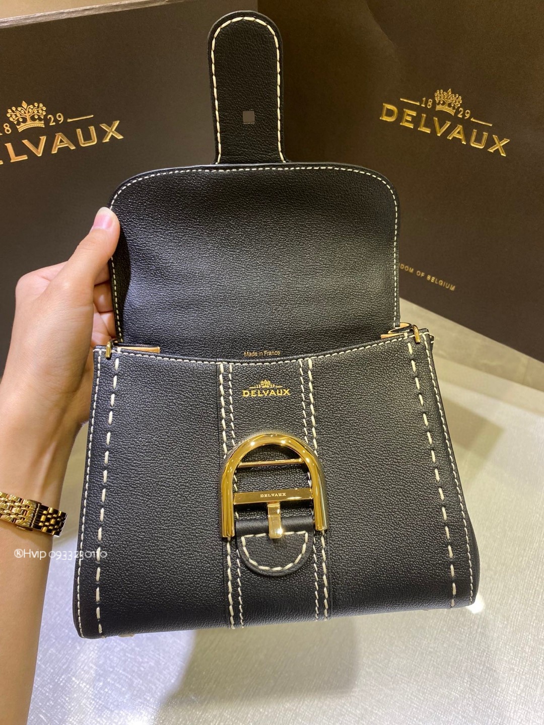 Delvaux Brillant Mini Surpiqué grained Calf leather black
