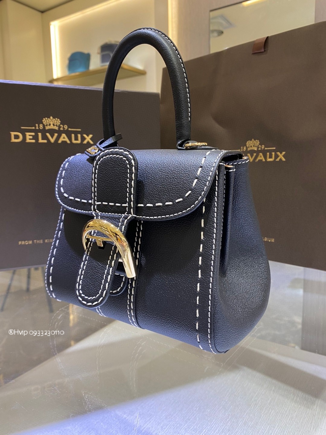 Delvaux Brillant Mini Surpiqué grained Calf leather black
