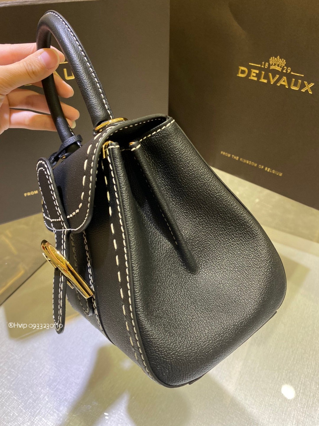 Delvaux Brillant Mini Surpiqué grained Calf leather black