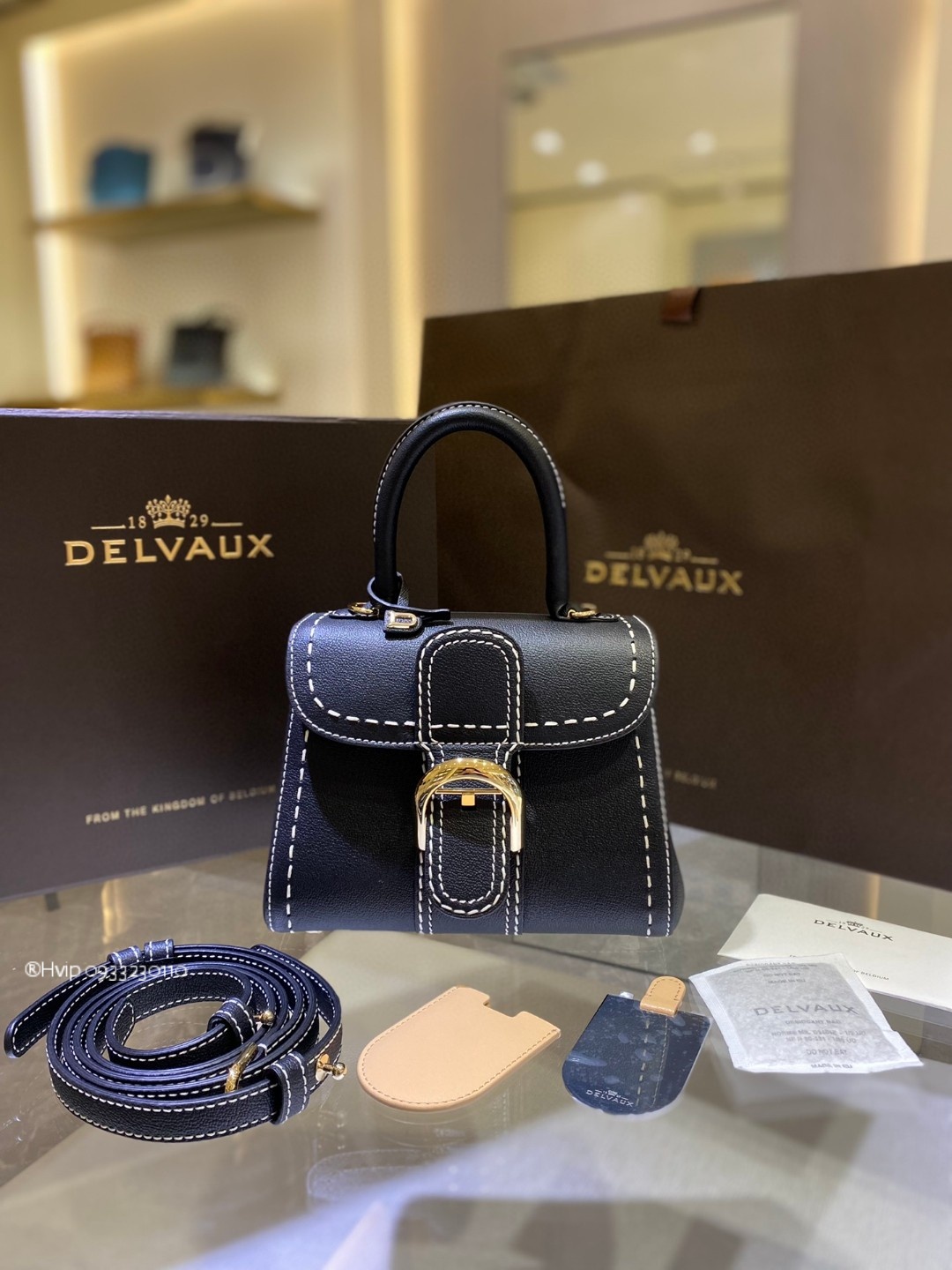 Delvaux Brillant Mini Surpiqué grained Calf leather black