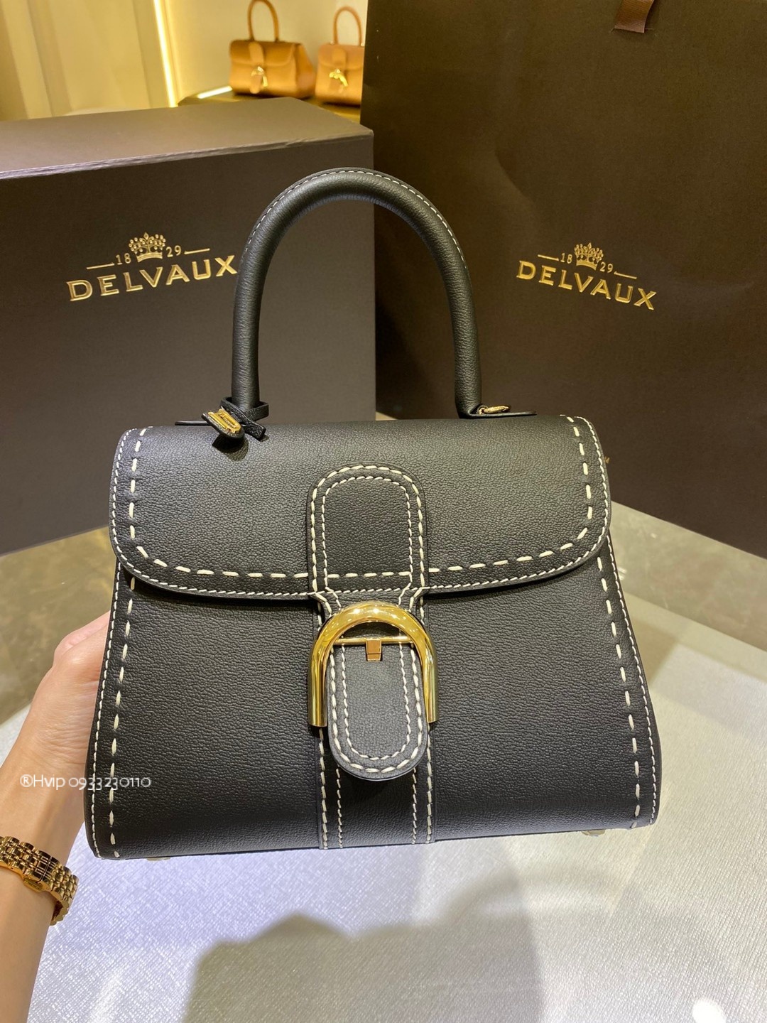 Delvaux Brillant PM Surpiqué grained Calf leather black