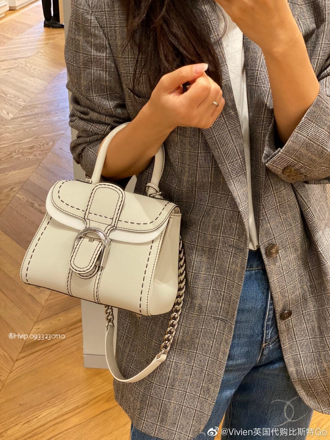 Delvaux Brillant PM Surpiqué grained Calf leather white