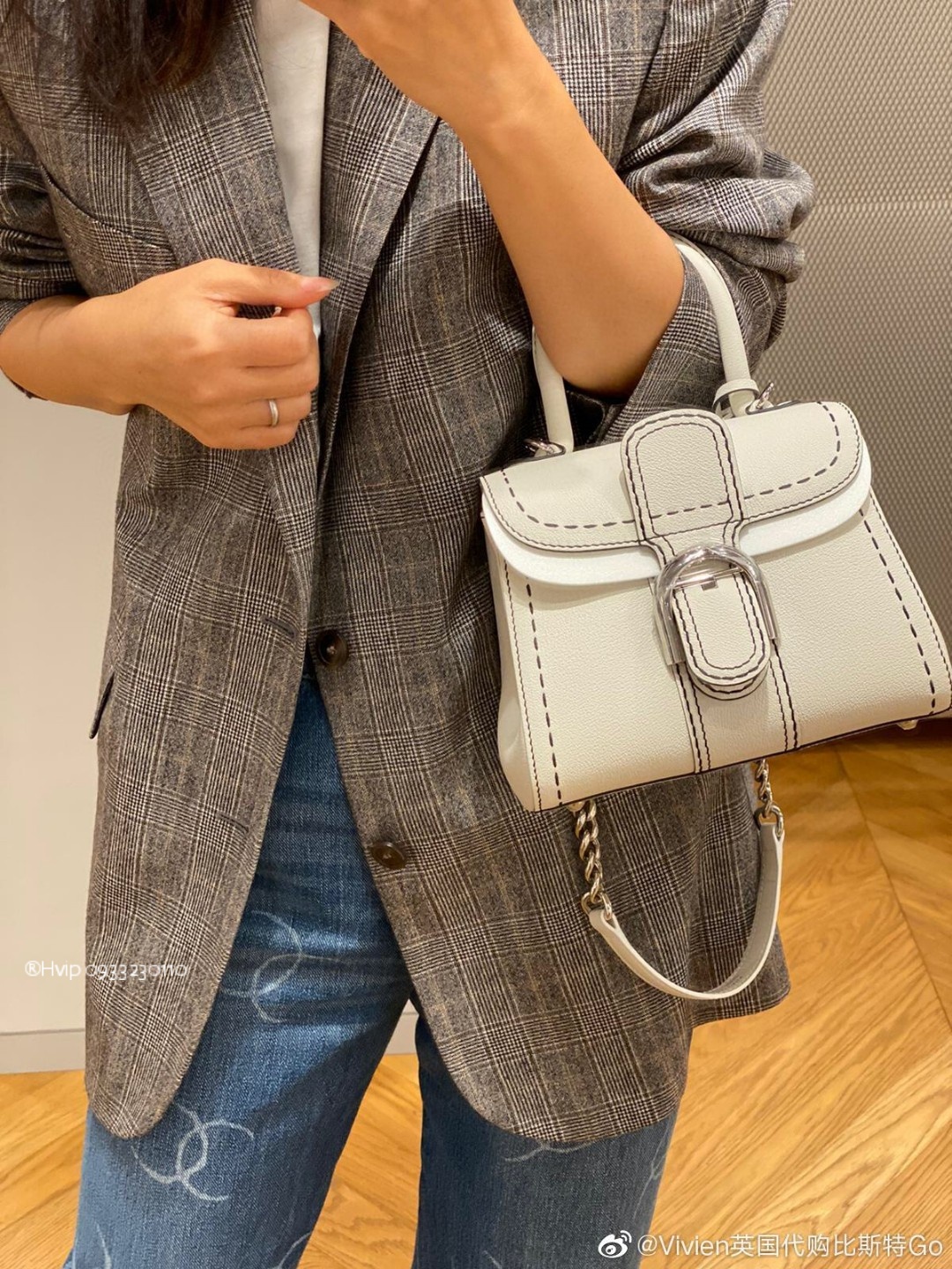 Delvaux Brillant PM Surpiqué grained Calf leather white