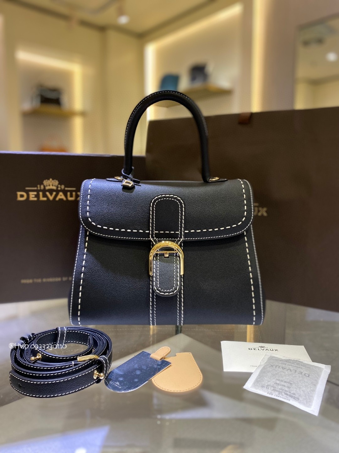 Delvaux Brillant MM Surpiqué grained Calf leather black