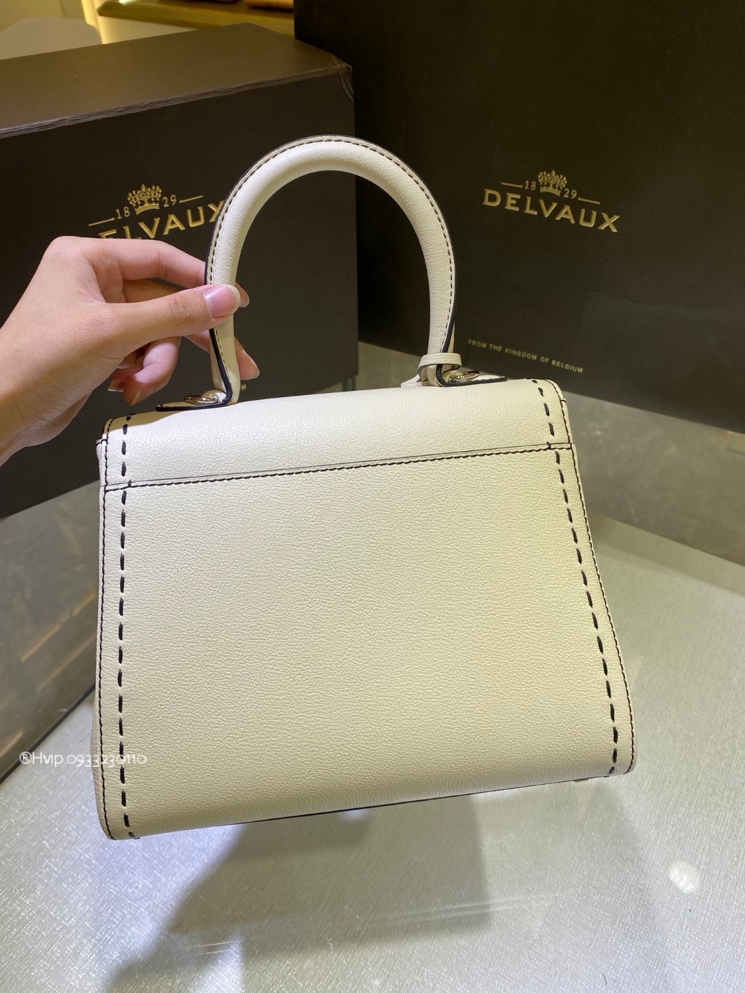 Delvaux Brillant PM Surpiqué grained Calf leather white