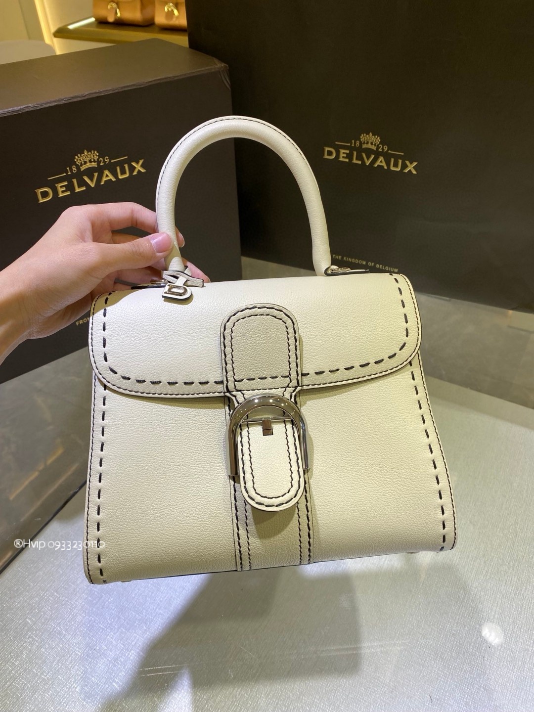 Delvaux Brillant PM Surpiqué grained Calf leather white