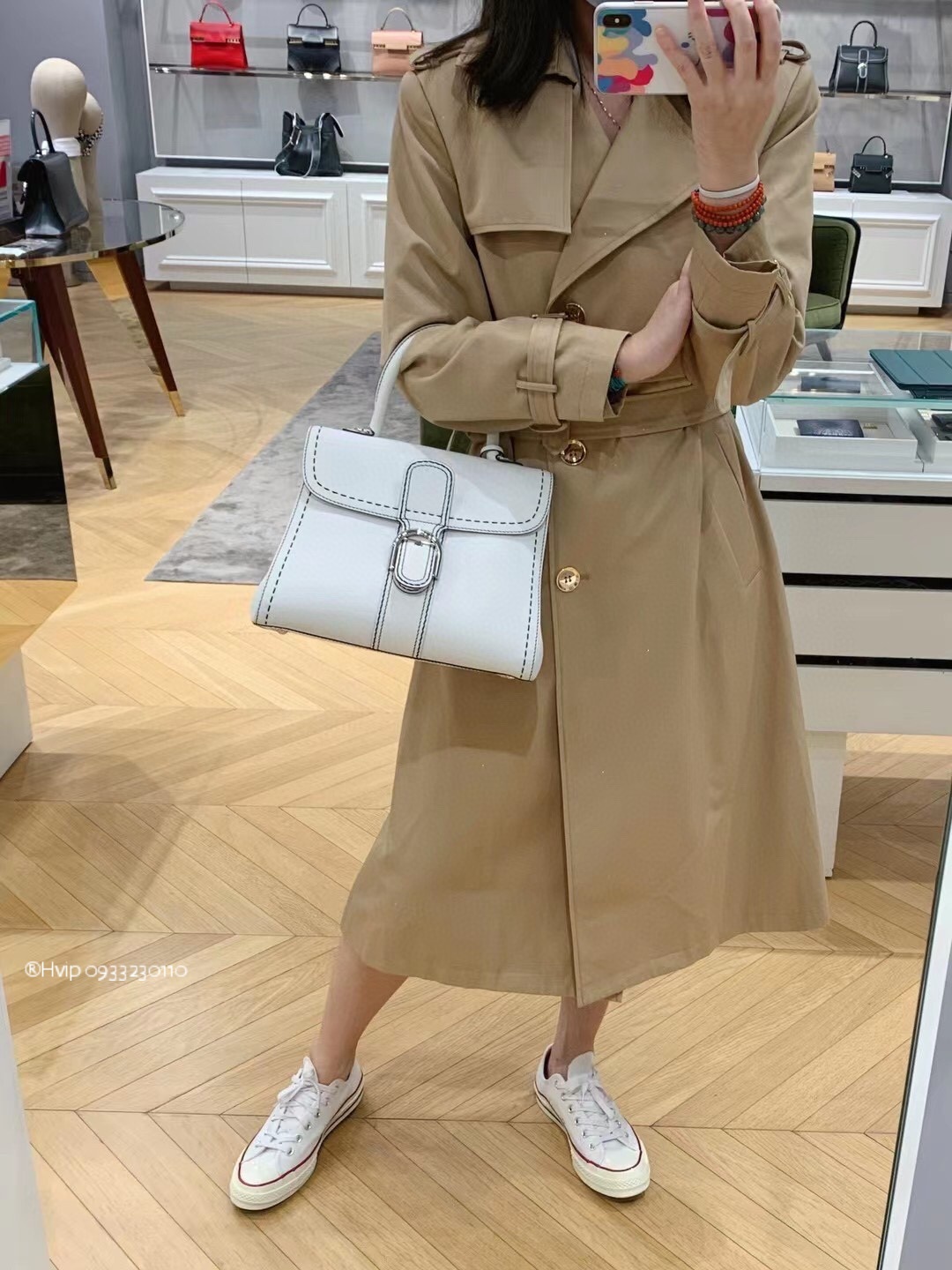 Delvaux Brillant MM Surpiqué grained Calf leather white