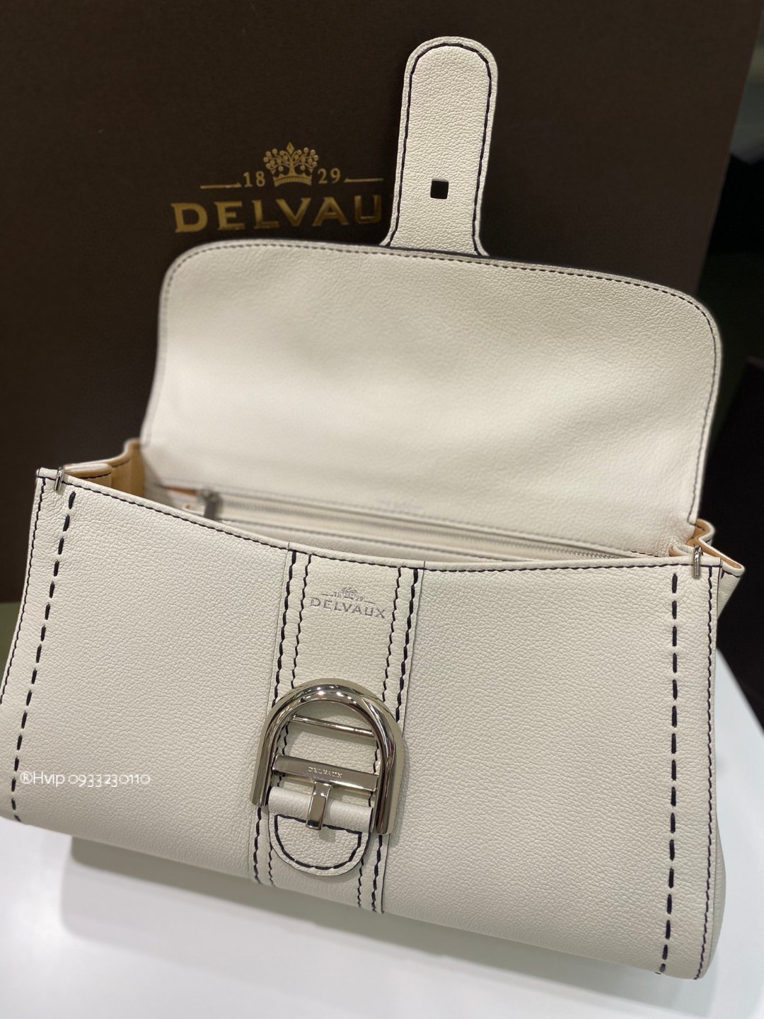Delvaux Brillant PM Surpiqué grained Calf leather white