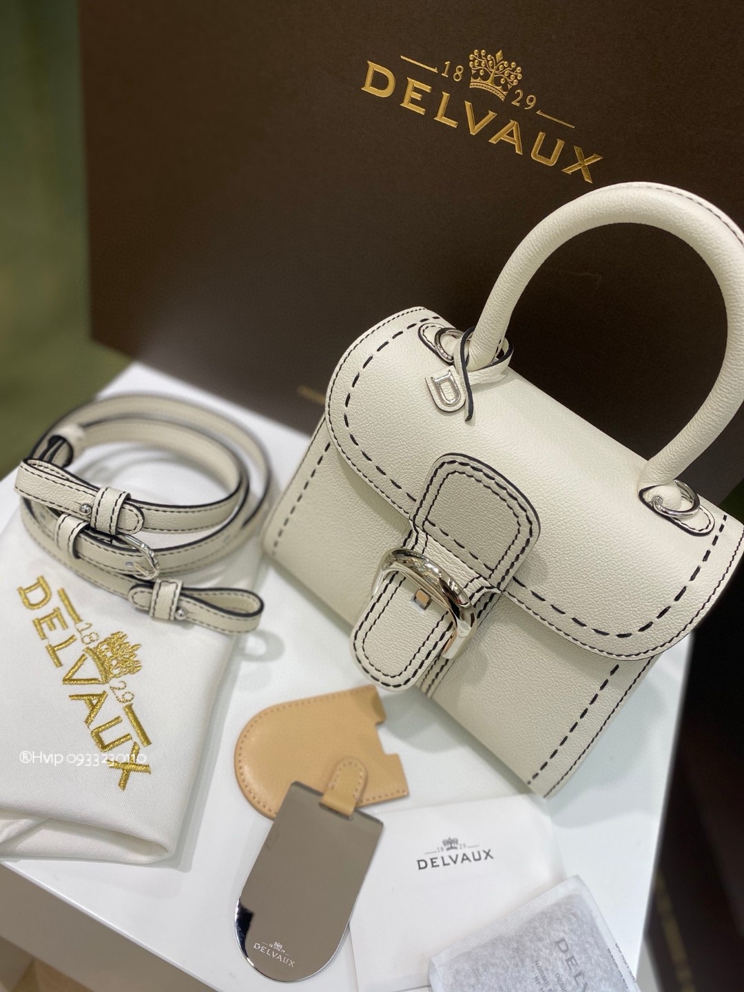 Delvaux Brillant Mini Surpiqué grained Calf leather white