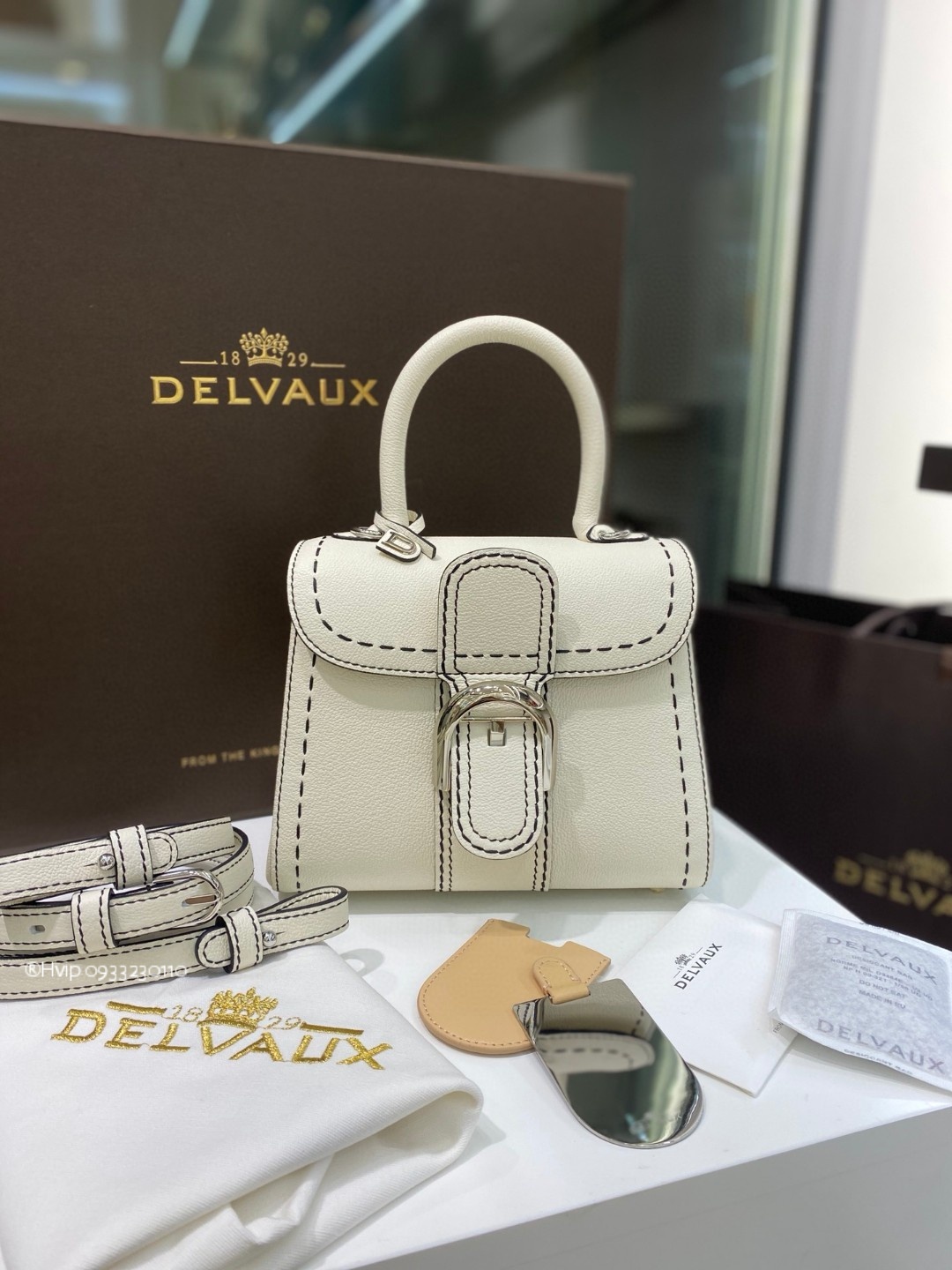 Delvaux Brillant Mini Surpiqué grained Calf leather white