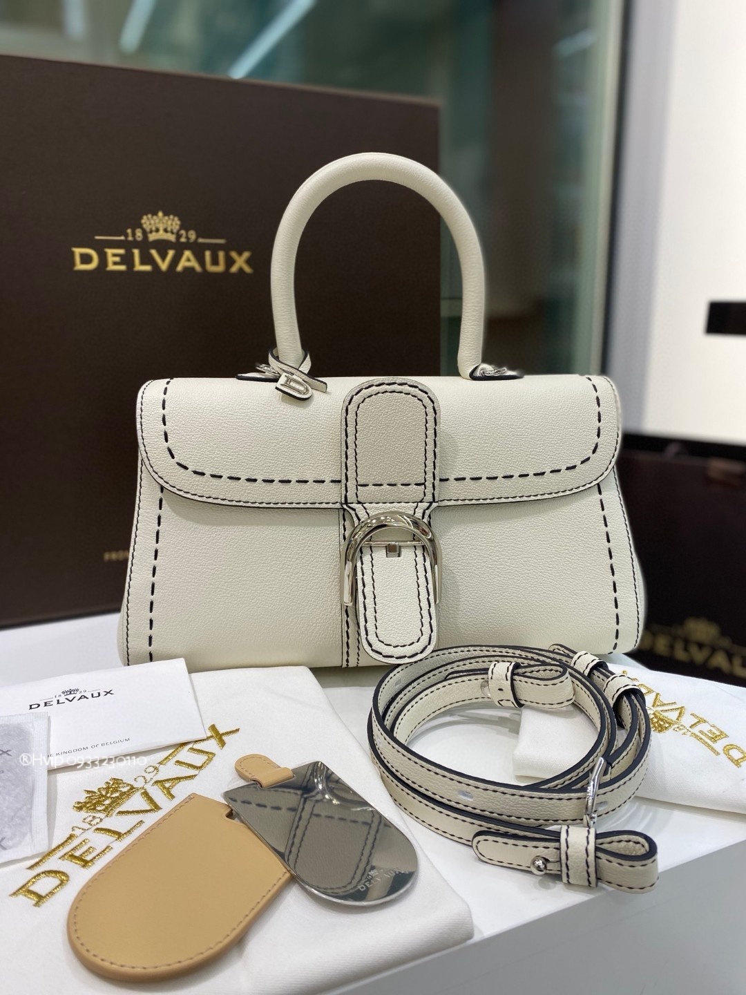 Delvaux Brillant PM Surpiqué grained Calf leather white