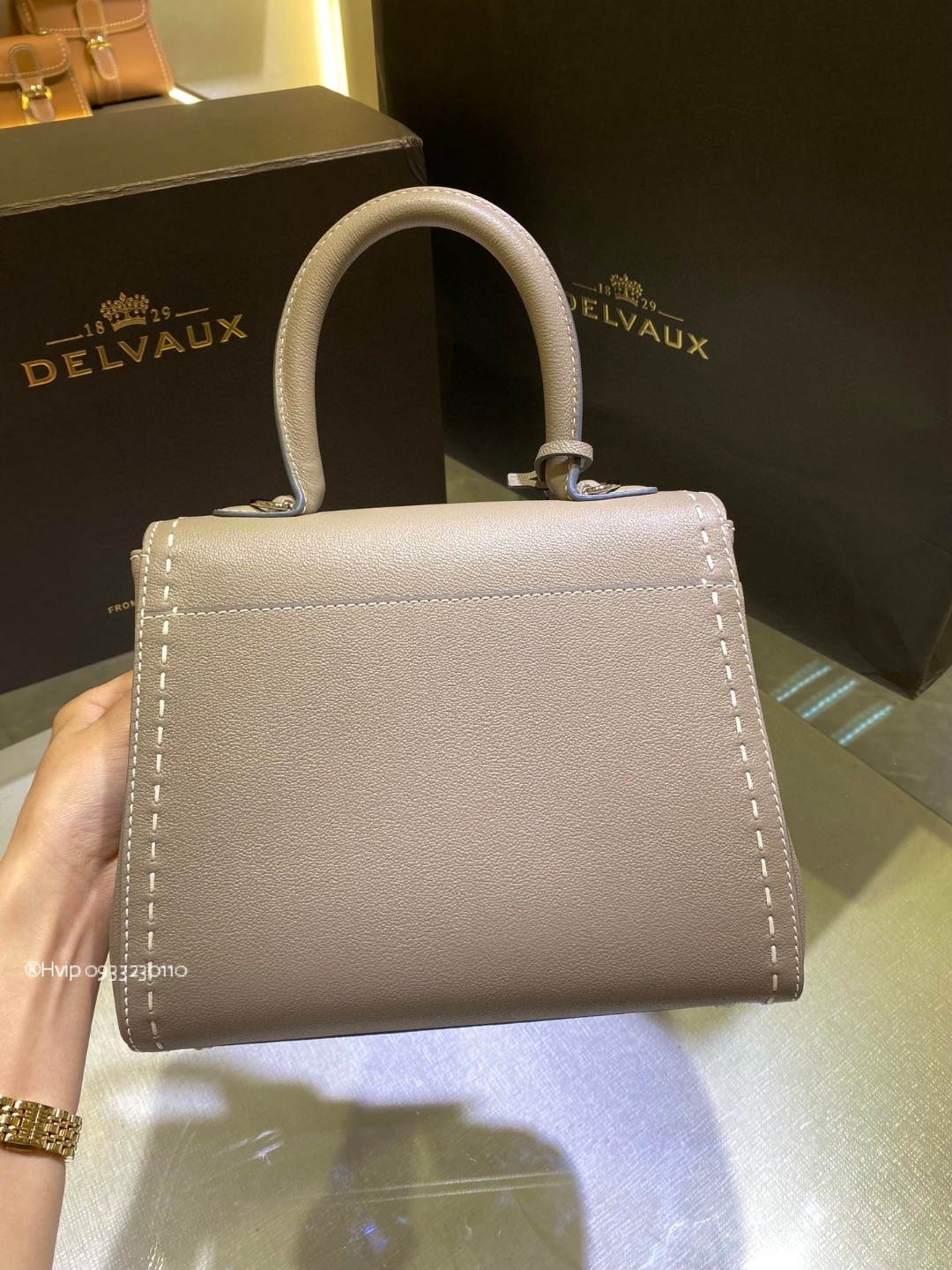 Delvaux Brillant MM Surpiqué grained Calf leather Tourterelle I - Ivory