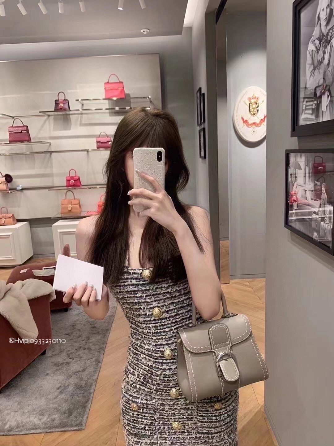 Delvaux Brillant Mini Surpiqué grained Calf leather Tourterelle I - Ivory