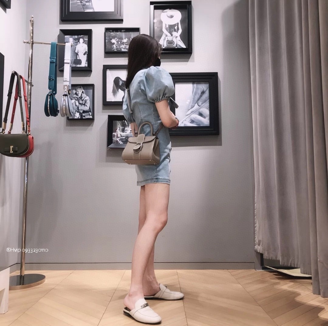 Delvaux Brillant Mini Surpiqué grained Calf leather Tourterelle I - Ivory