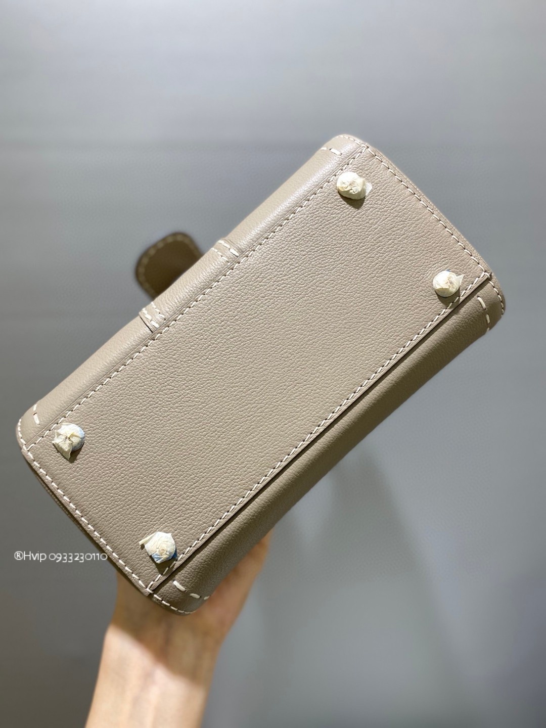 Delvaux Brillant Mini Surpiqué grained Calf leather Tourterelle I - Ivory