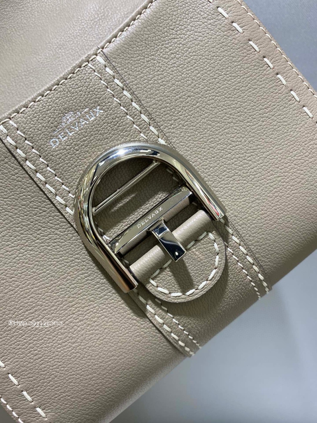 Delvaux Brillant Mini Surpiqué grained Calf leather Tourterelle I - Ivory