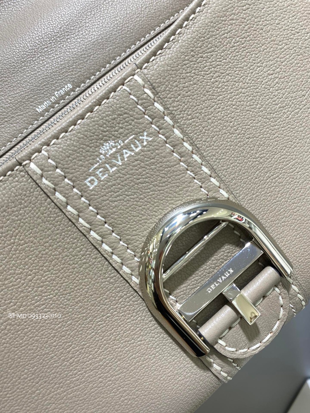 Delvaux Brillant PM Surpiqué grained Calf leather Tourterelle I - Ivory