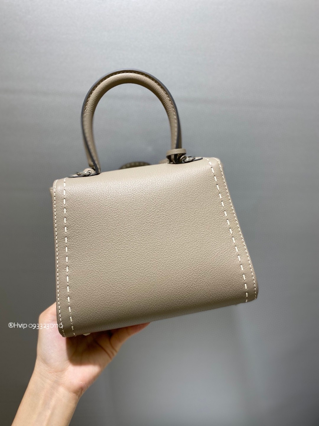 Delvaux Brillant Mini Surpiqué grained Calf leather Tourterelle I - Ivory