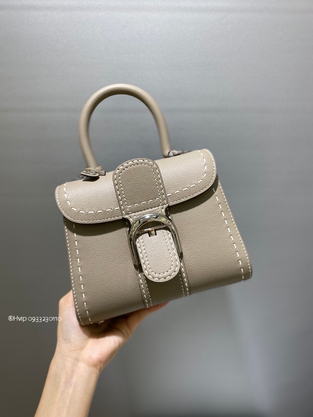 Delvaux Brillant Mini Surpiqué grained Calf leather Tourterelle I - Ivory