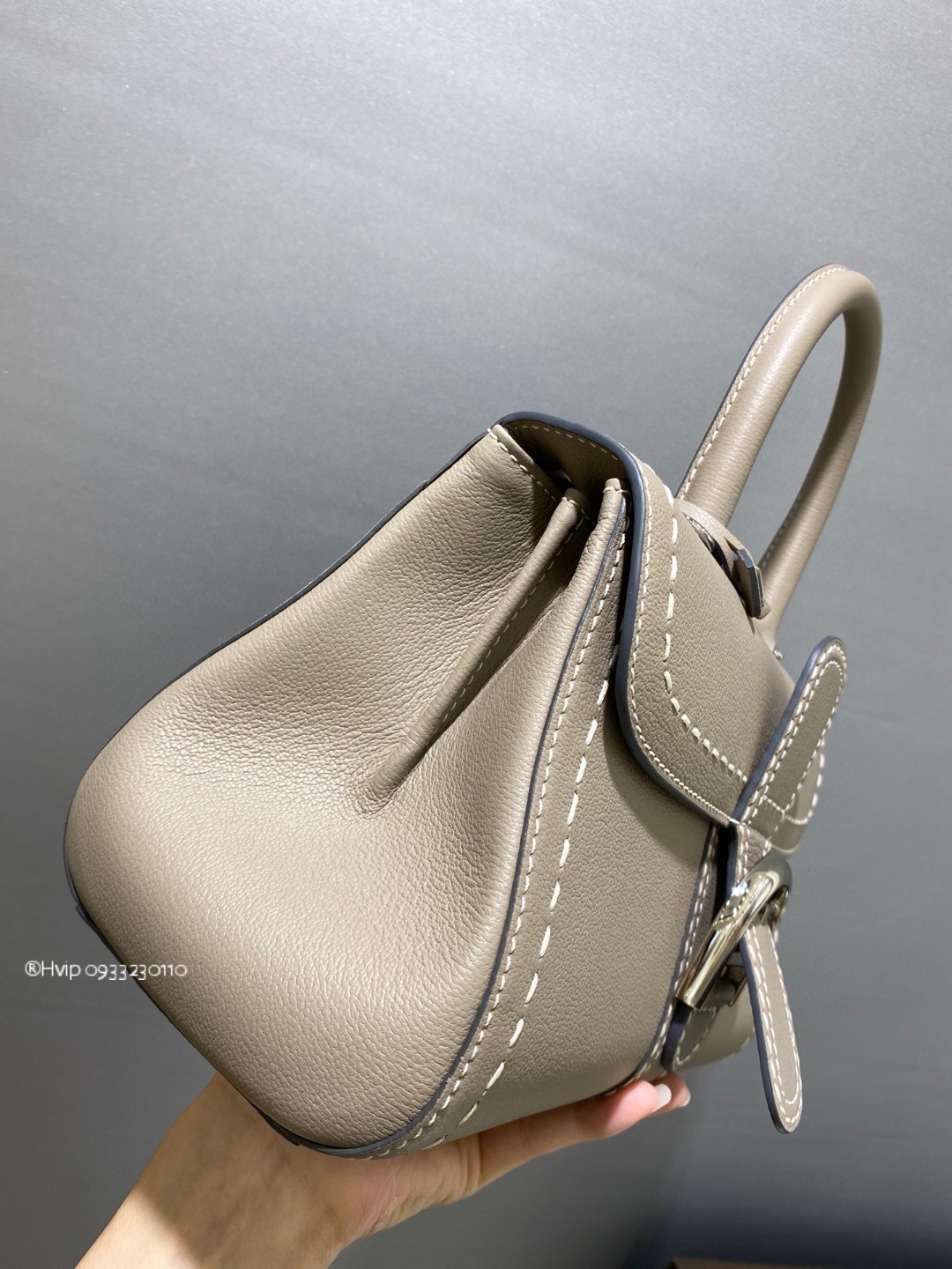 Delvaux Brillant PM Surpiqué grained Calf leather Tourterelle I - Ivory
