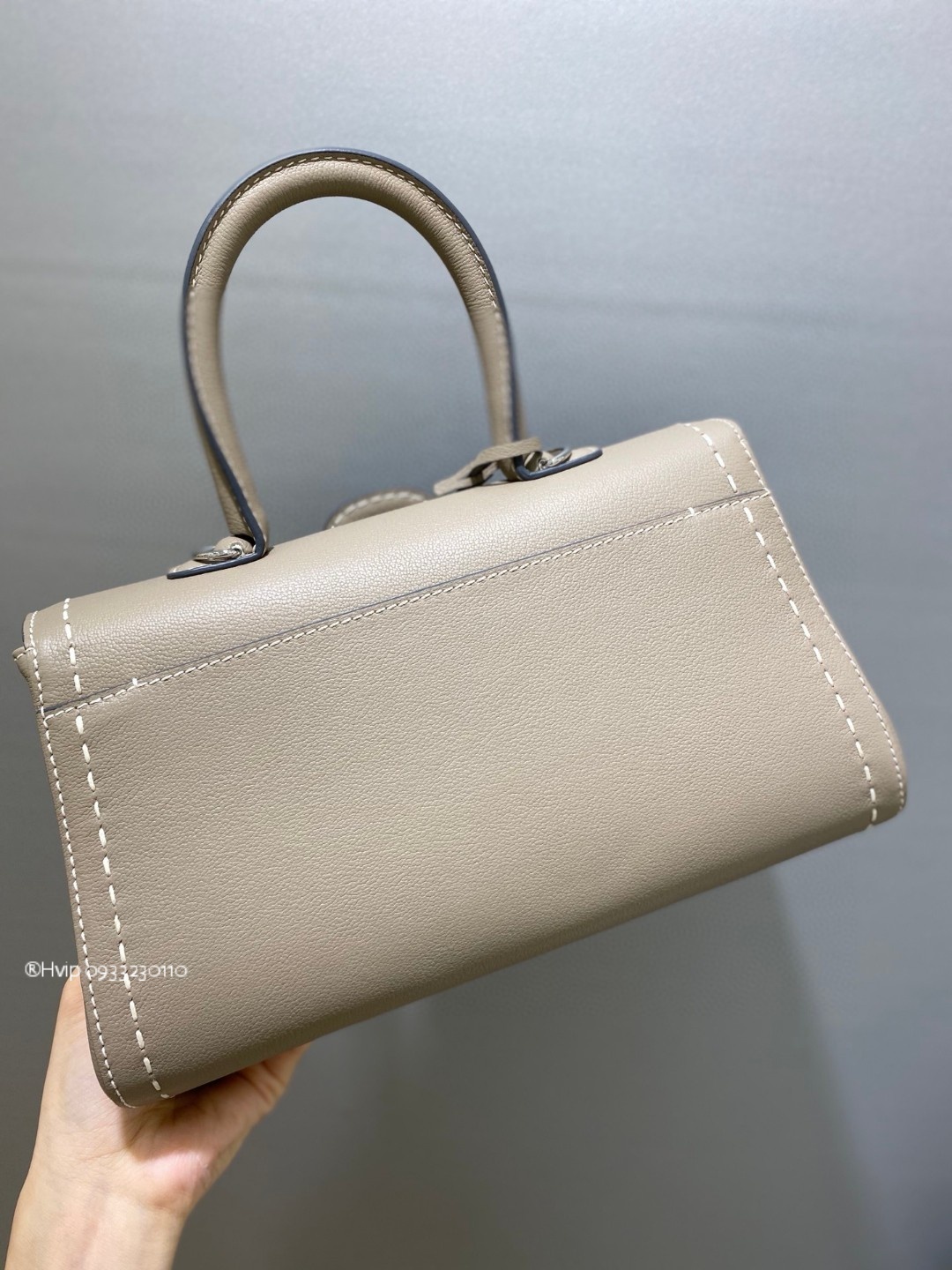 Delvaux Brillant PM Surpiqué grained Calf leather Tourterelle I - Ivory