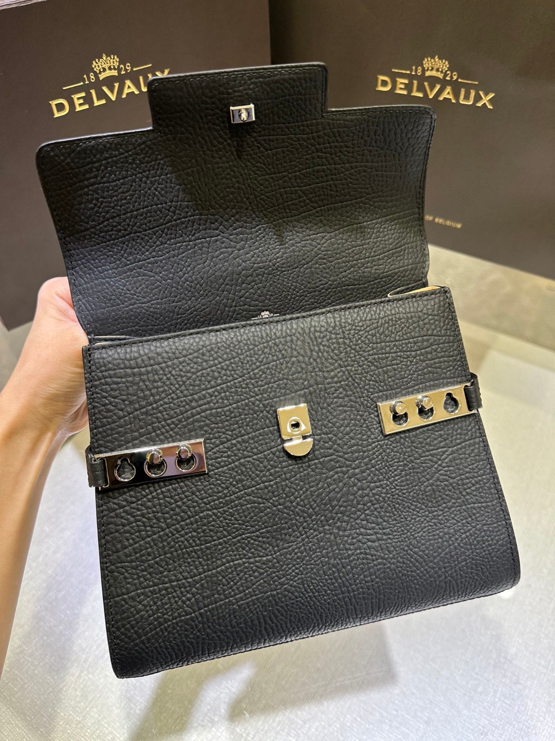 Delvaux Tempête PM in Crispy Calf leather AA0612AMF Black PHW