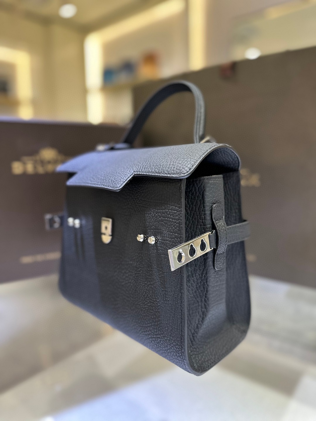 Delvaux Tempête PM in Crispy Calf leather AA0612AMF Black PHW