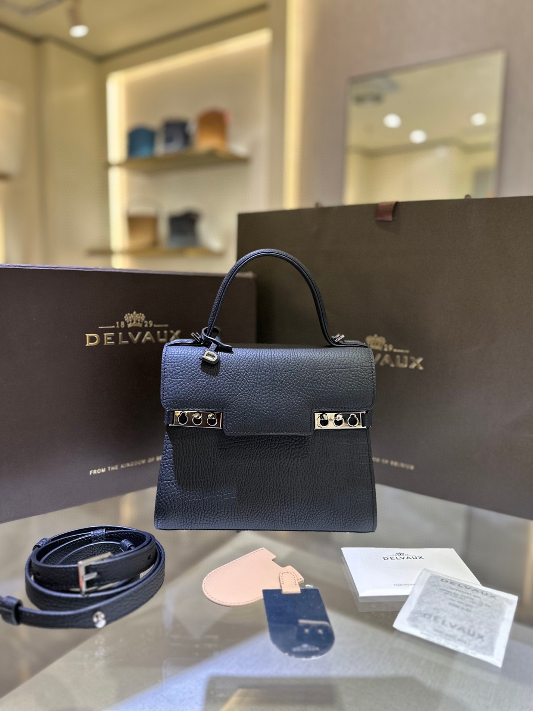Delvaux Tempête PM in Crispy Calf leather AA0612AMF Black PHW