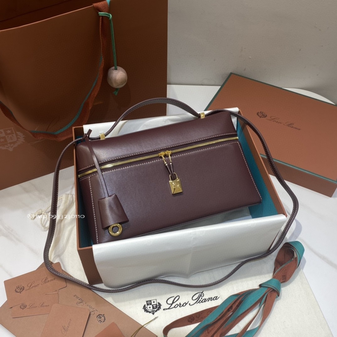 Loro Piana Extra Bag L27 Smooth Calfskin Azuki Beans (Q07N) FAN3462