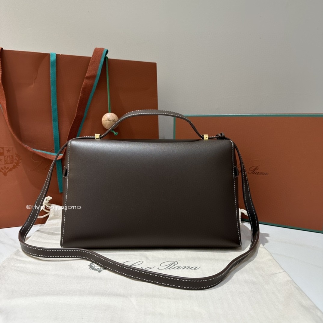 Loro Piana Extra Bag L27 Smooth Calfskin Dark Chocolate Licorice (H0KL)FAN3462