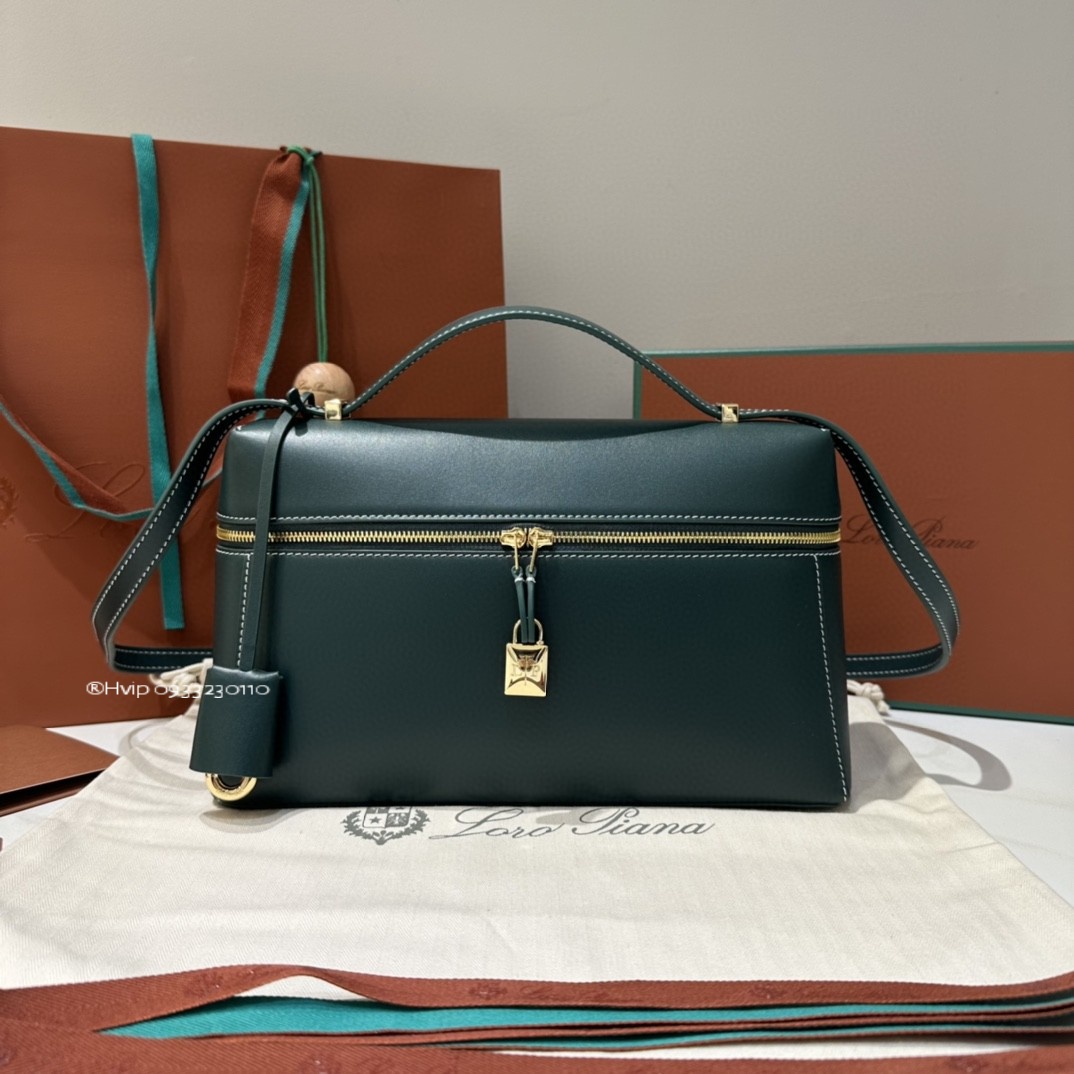 Loro Piana Extra Bag L27 Smooth Calfskin Sunday New Petrolio (705G) FAN3462