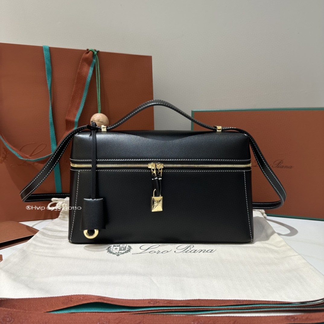 Loro Piana Extra Bag L27 Smooth Calfskin Black (8000)FAN3462