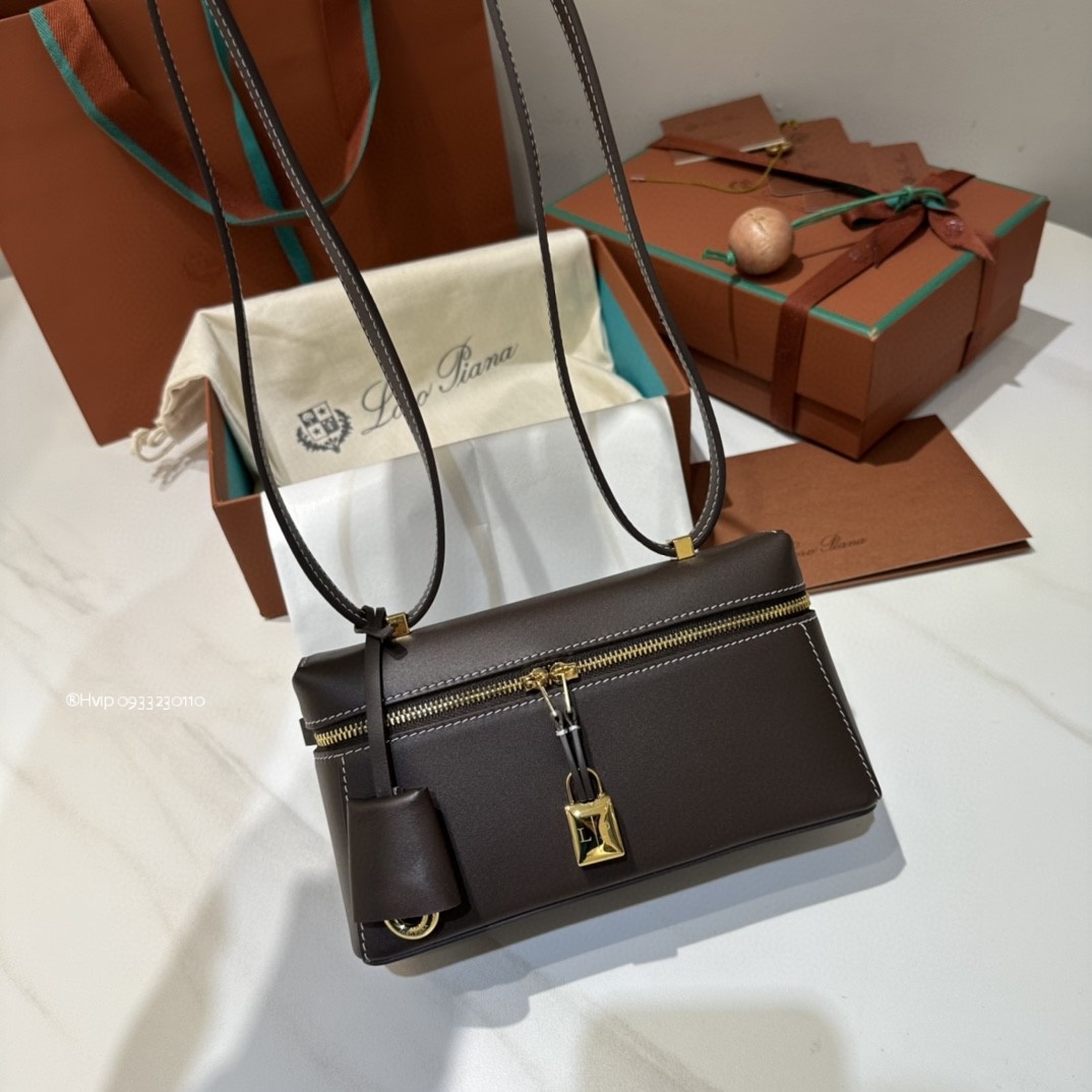 Loro Piana Extra Bag L19 Smooth Calfskin Dark Chocolate Licorice (H0KL)