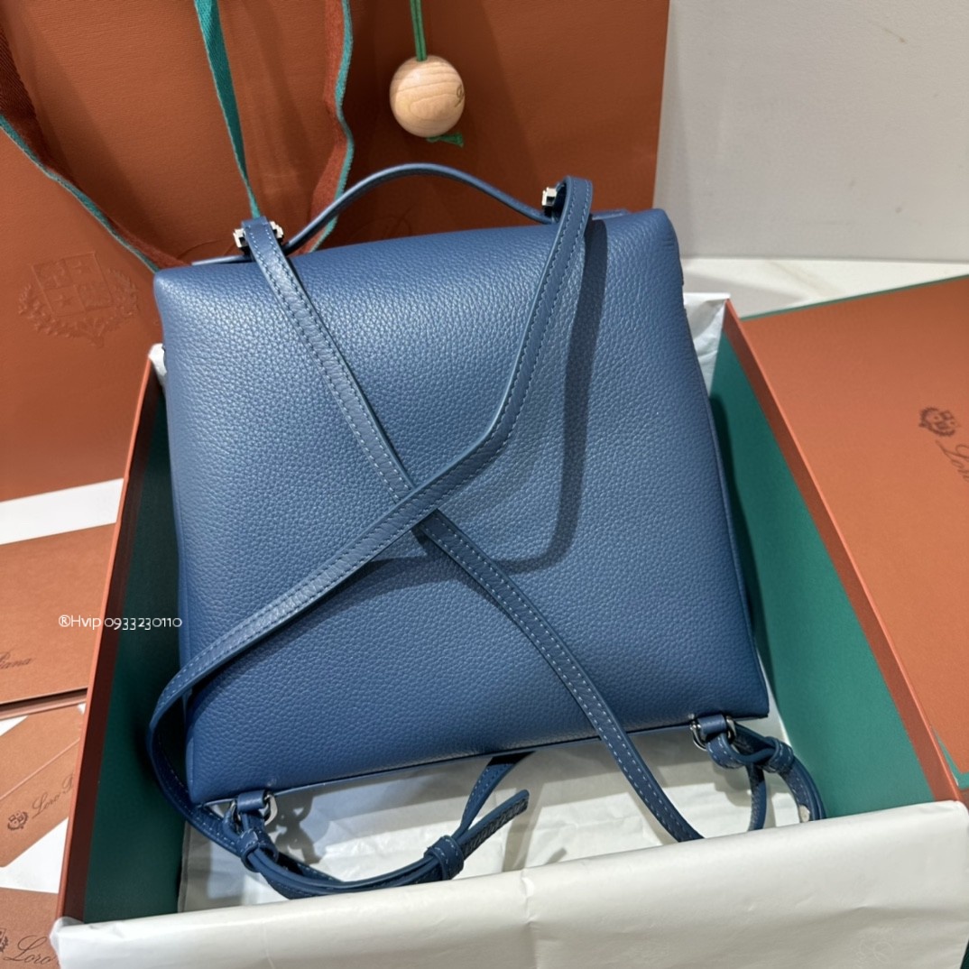 Loro Piana Extra Pocket backpack L23.5 Grained Calfskin blue FAN4041