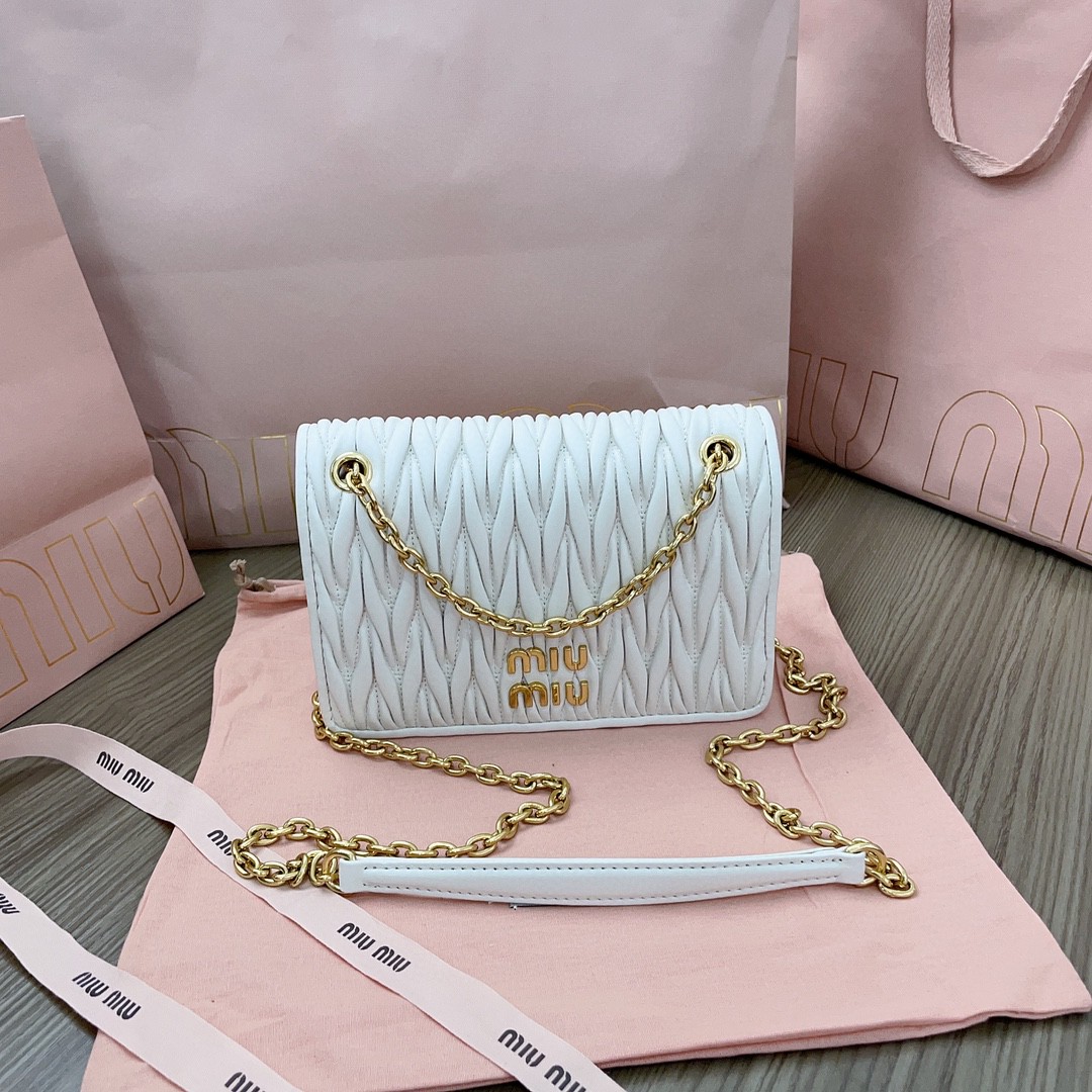 Miu Miu 5BP065 Matelassé nappa leather mini-bag sand white M1