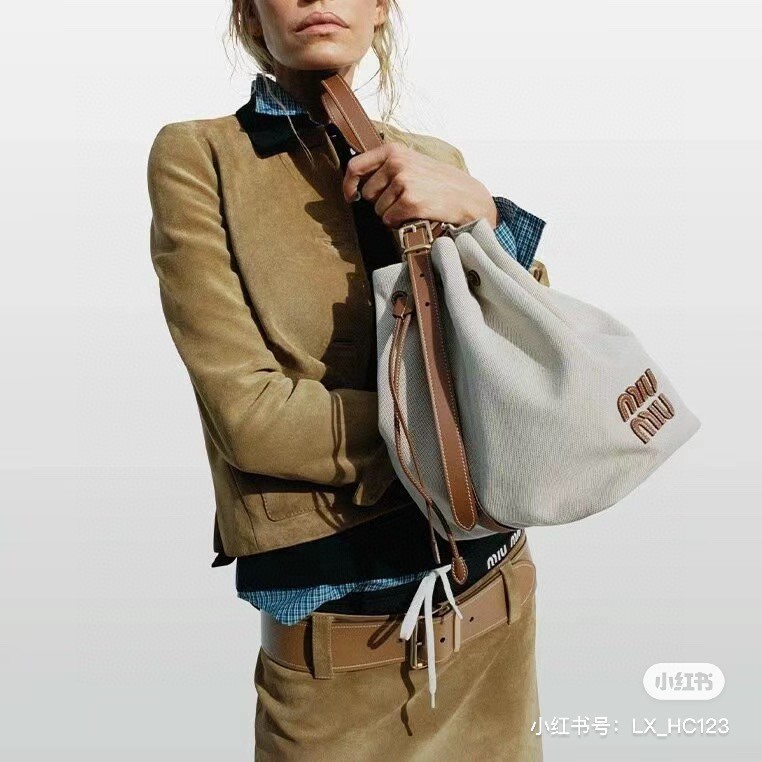 Miu Miu 5BE089 medium canvas bucket bag M1
