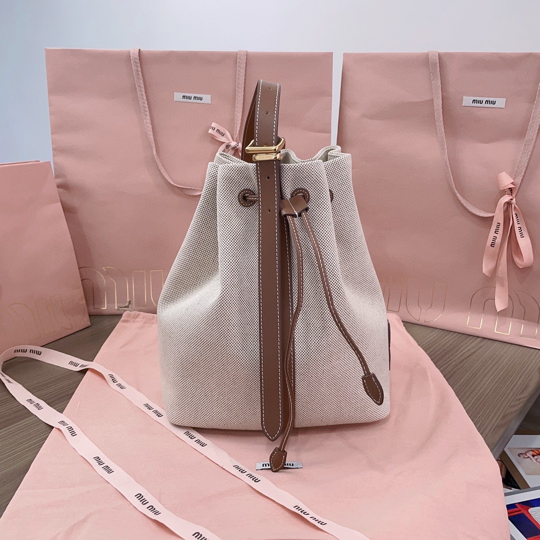 Miu Miu 5BE089 medium canvas bucket bag M1