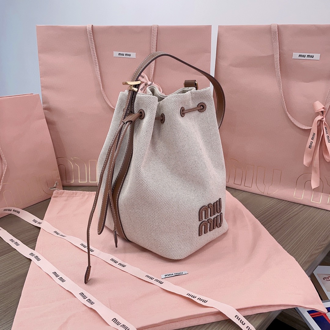 Miu Miu 5BE089 medium canvas bucket bag M1